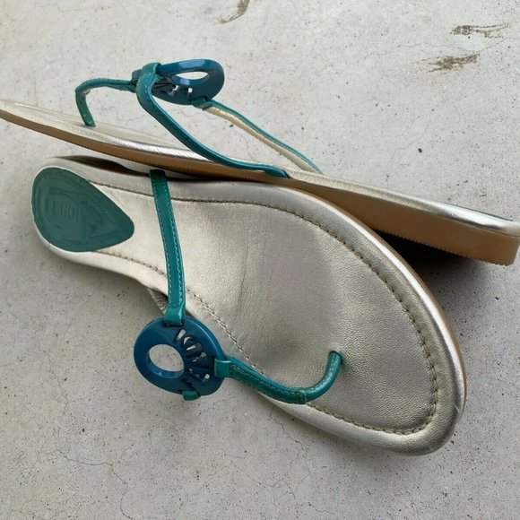 Fendi Women Sandal Flat Thong Blue/Silver Made in Italy Size 39 Authentic Fendi - Picture 8 of 12